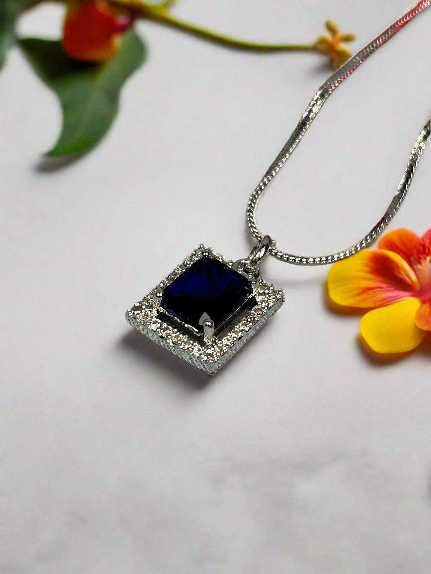 Blue Sapphire and AD Pendant Set