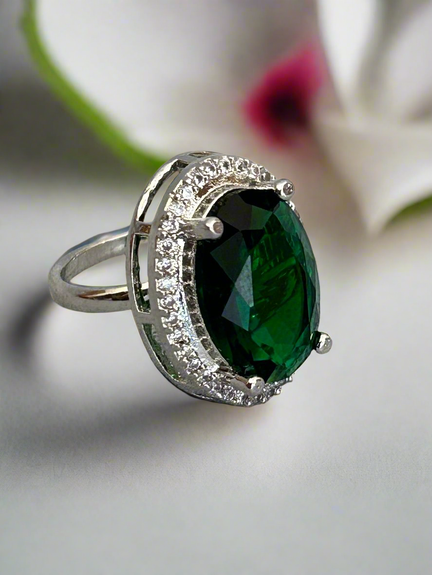Cluster AD and Emerald Oval Ring