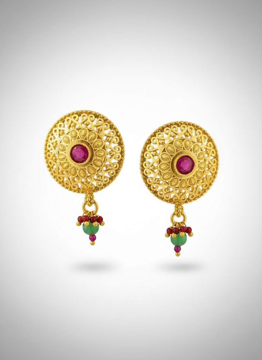 Gold Plated Pendant Set with Green Beads