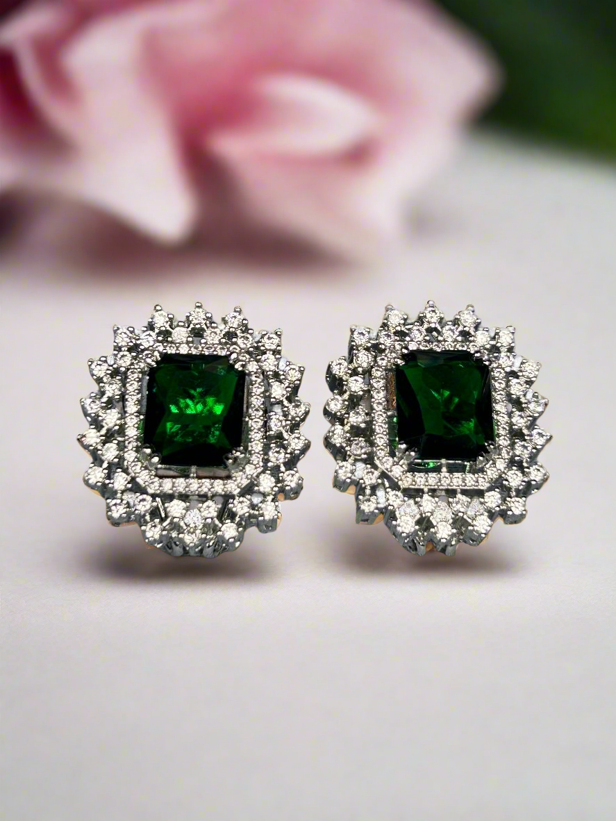 Bold Green Emerald and AD Pendant Set