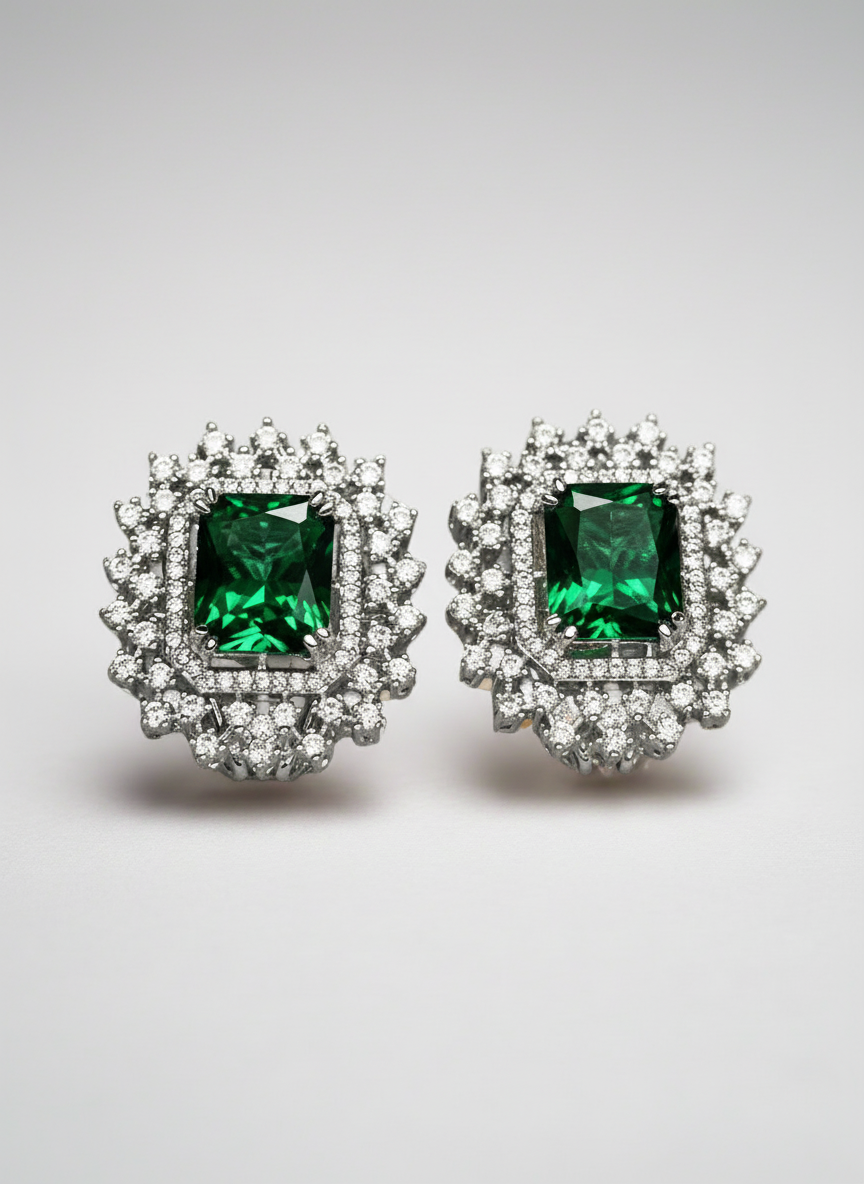 Bold Green Emerald and AD Pendant Set