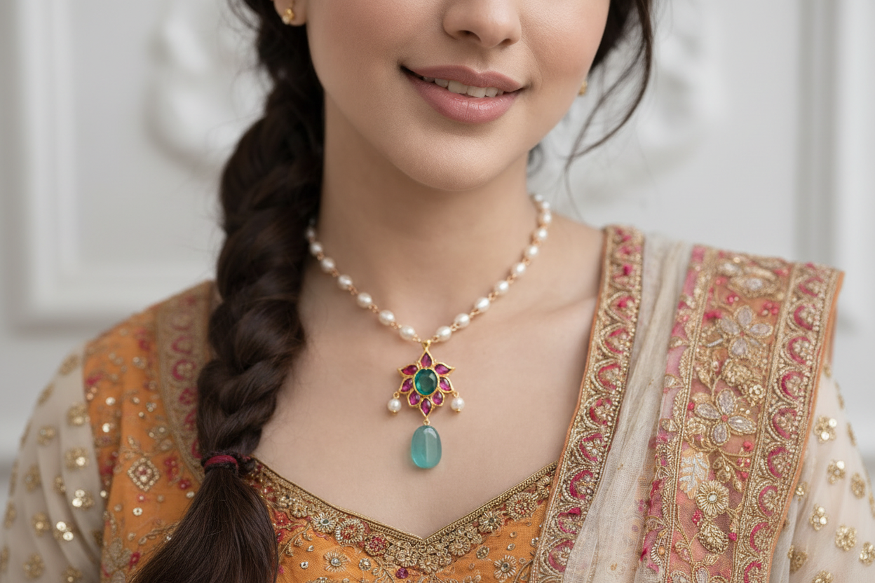 Yuvika Kundan Pendant Necklace
