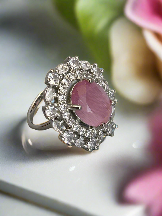 Cluster AD and Pink Quartz Cocktail Ring