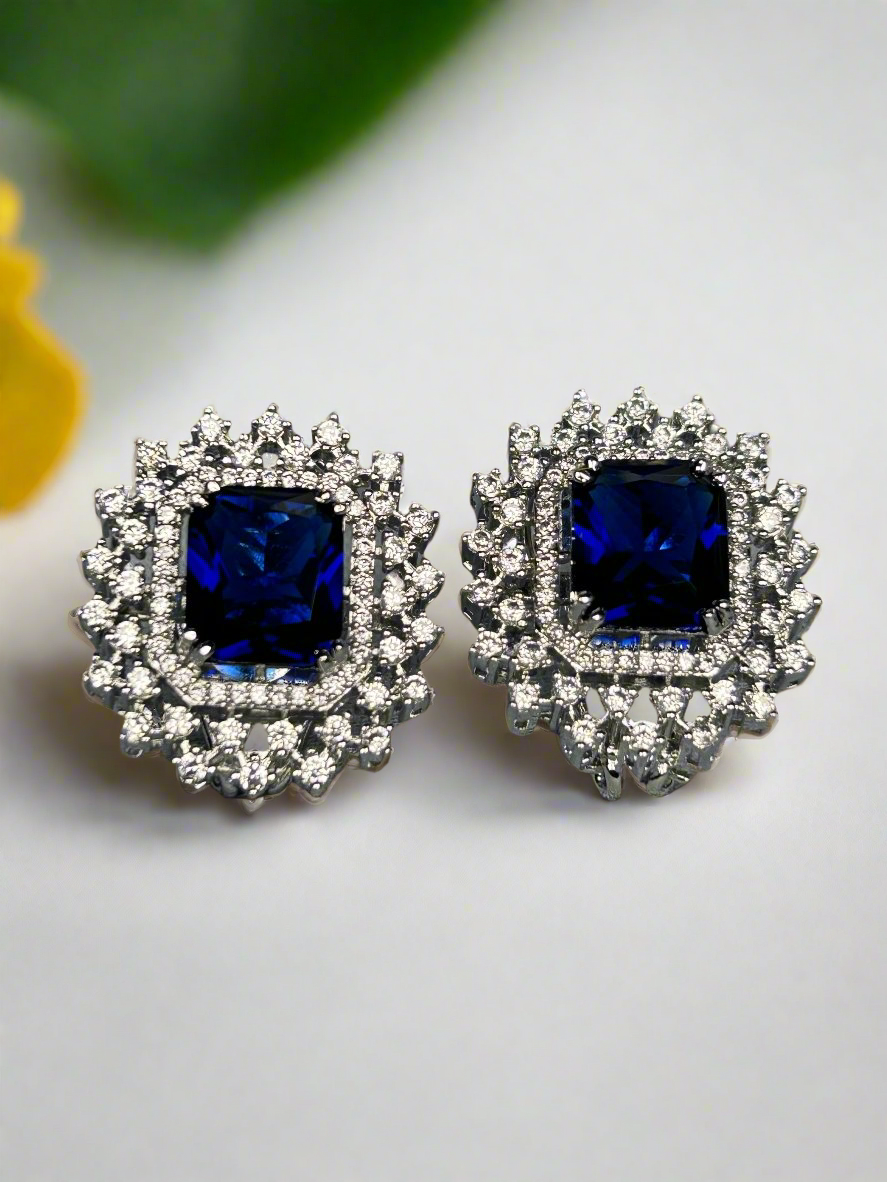 Bold Blue Sapphire and AD Pendant Set