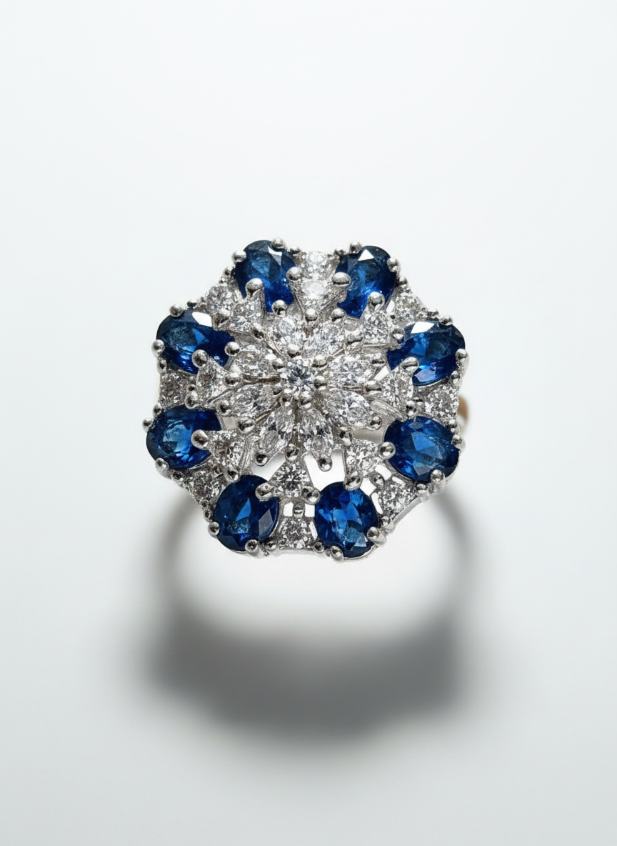 Diamonds and Blue Sapphire Ring