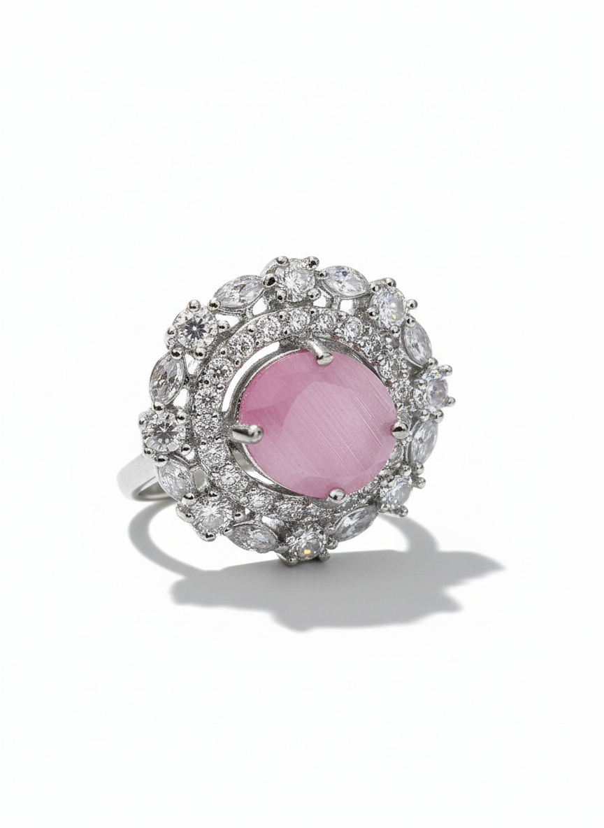 Cluster AD and Pink Quartz Cocktail Ring