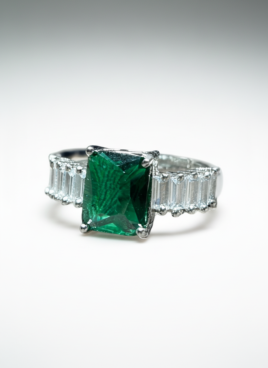 Cluster AD with Green Emerald Ring