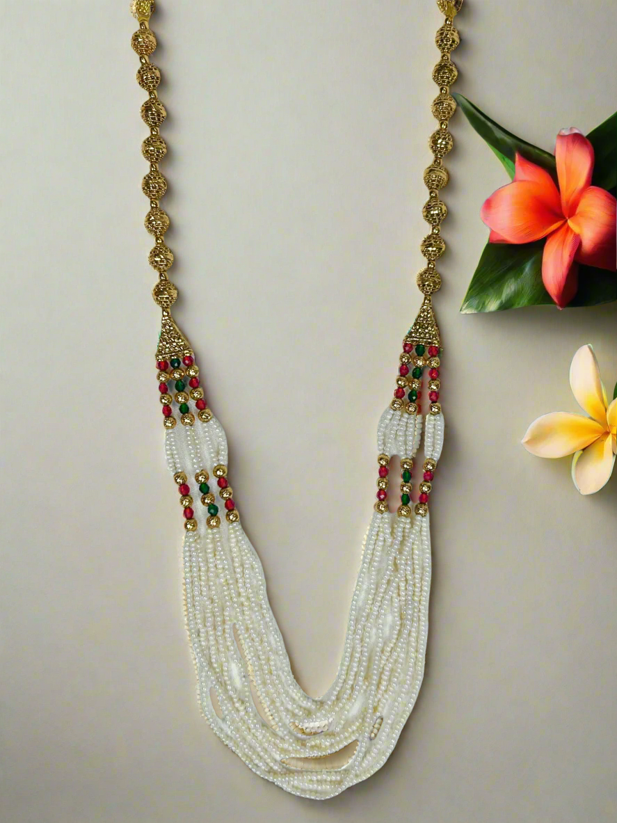 Fine Pearls and Gold Plated Beads Long Necklace Set