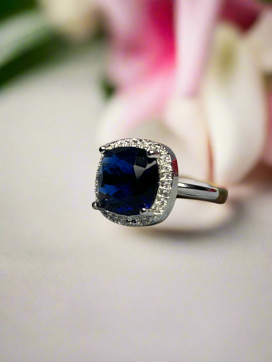 Blue Sapphire and AD Pendant Set