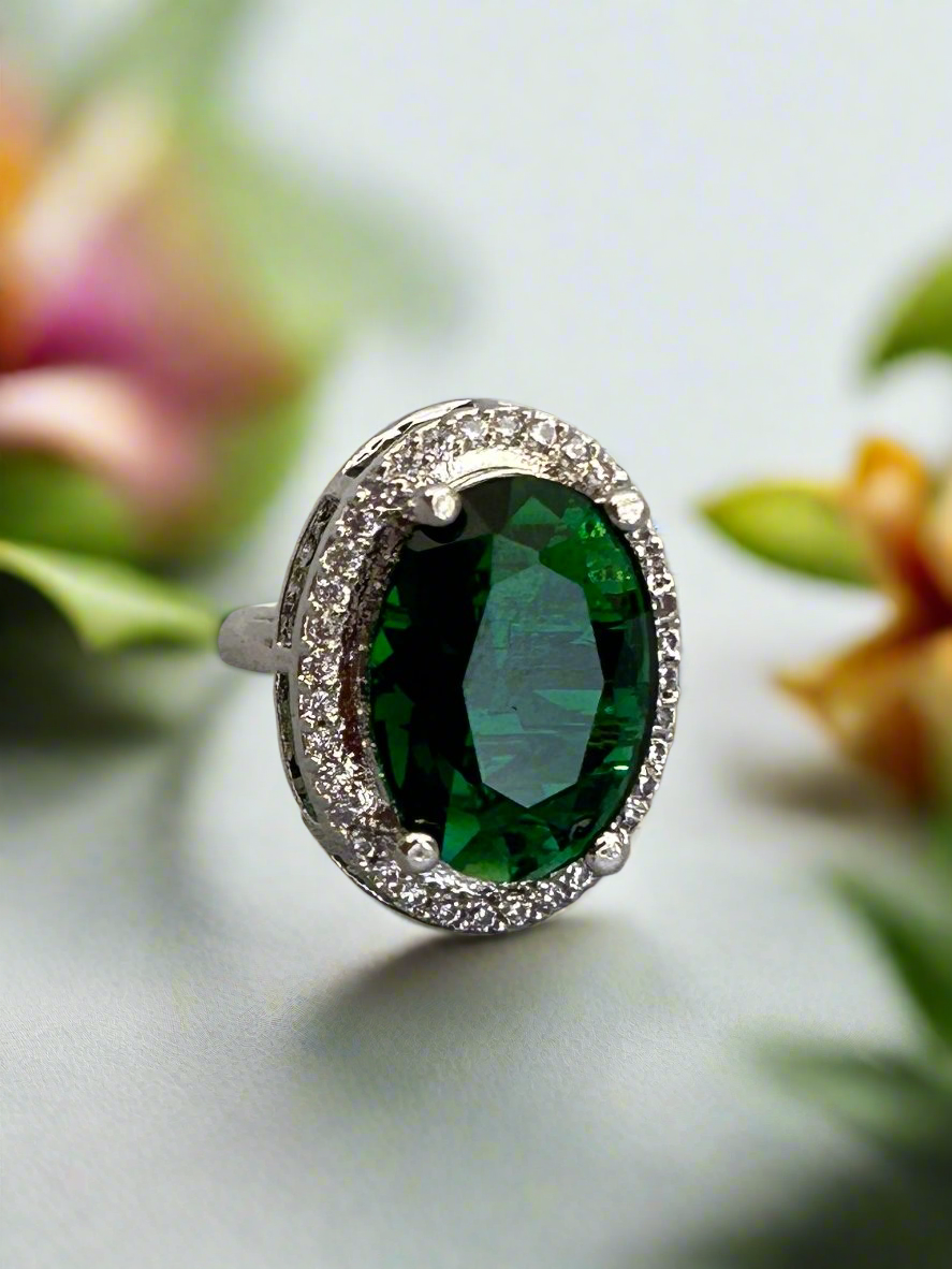 Cluster AD and Emerald Oval Ring