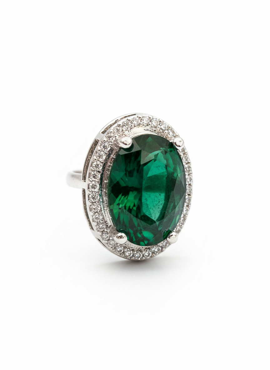 Cluster AD and Emerald Oval Ring
