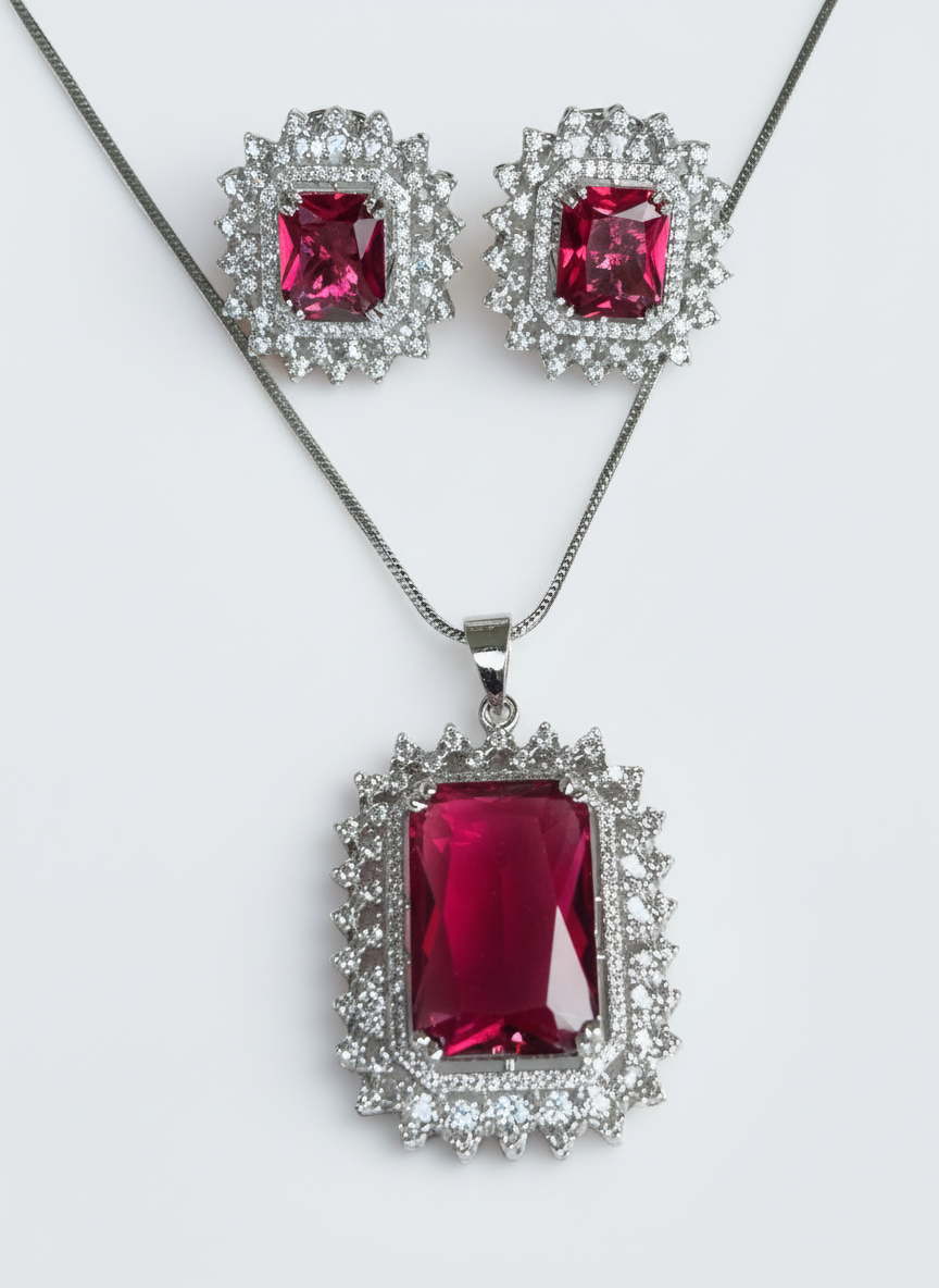 Bold Ruby and AD Pendant Set