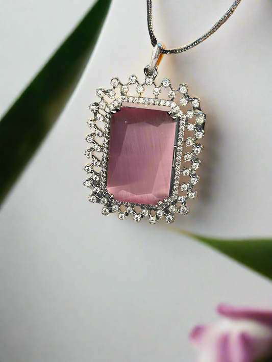 Bold Pink Quartz and AD Pendant Set