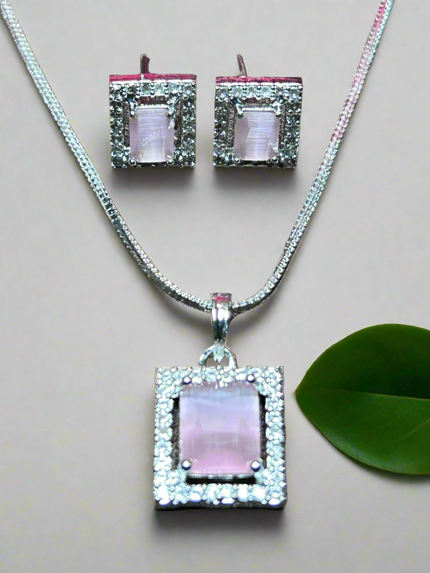 Pink Quartz and AD Pendant Set