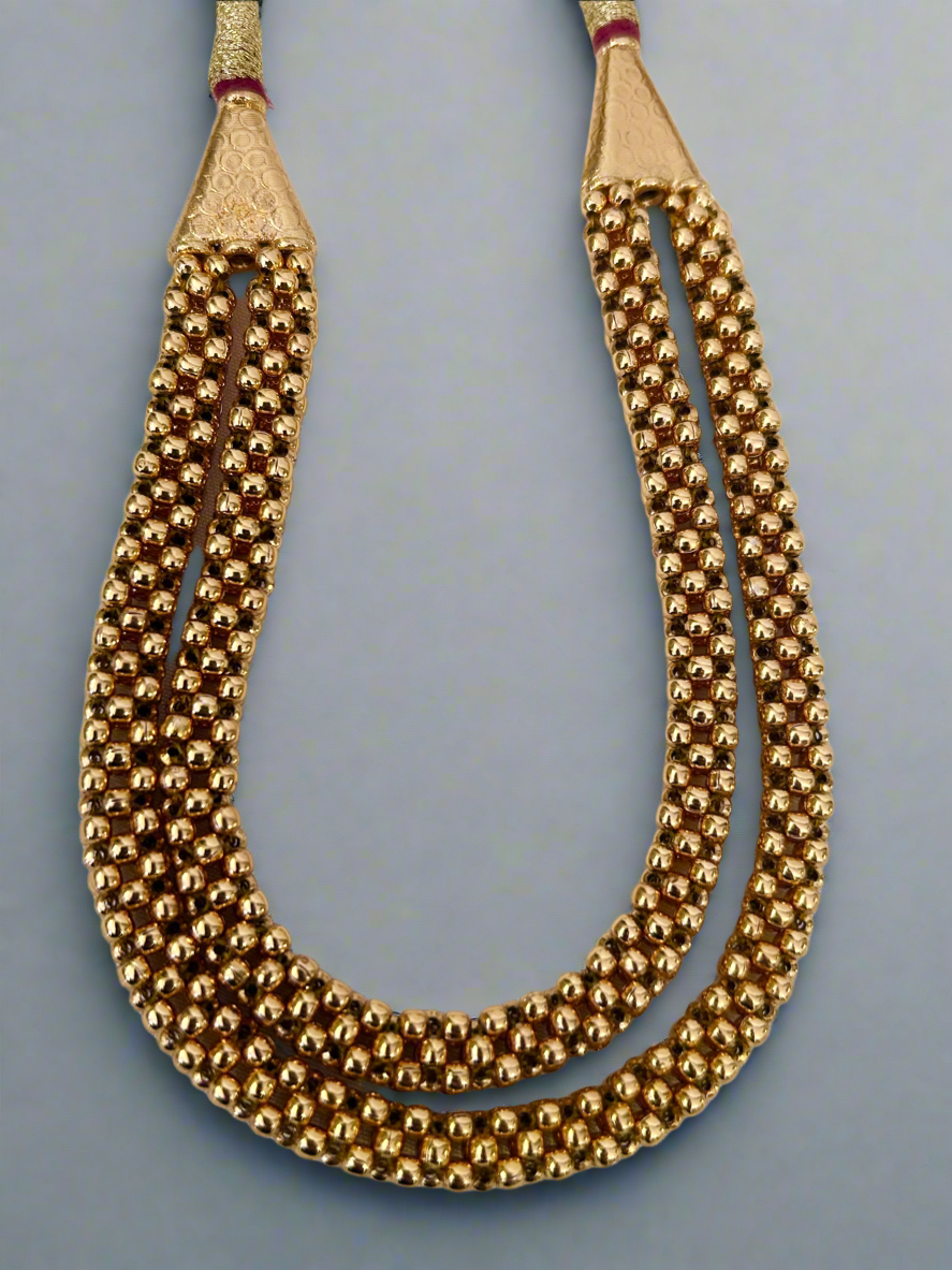 Two Lines Gold Plated Beads Necklace