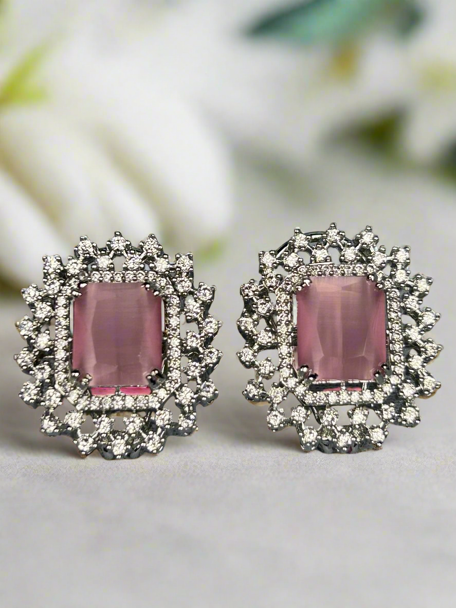 Bold Pink Quartz and AD Pendant Set