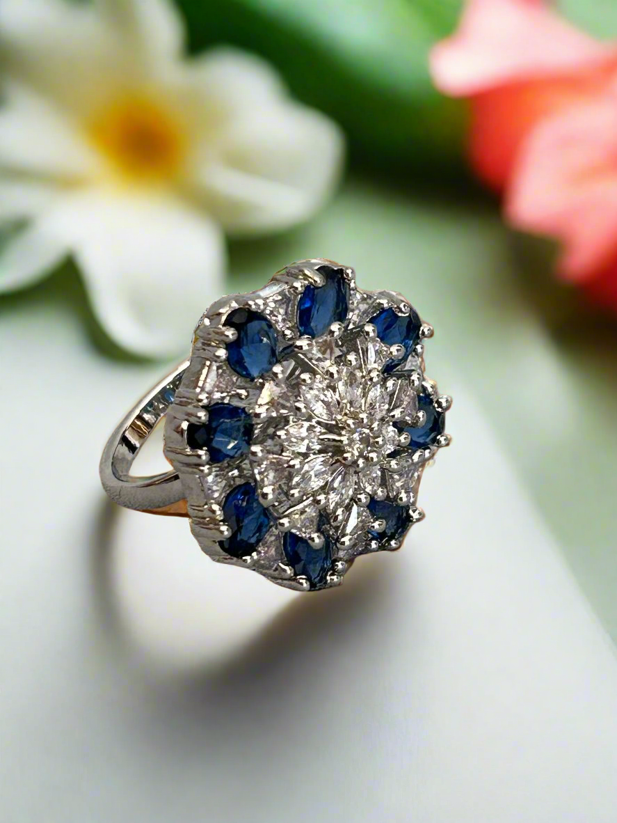 Diamonds and Blue Sapphire Ring