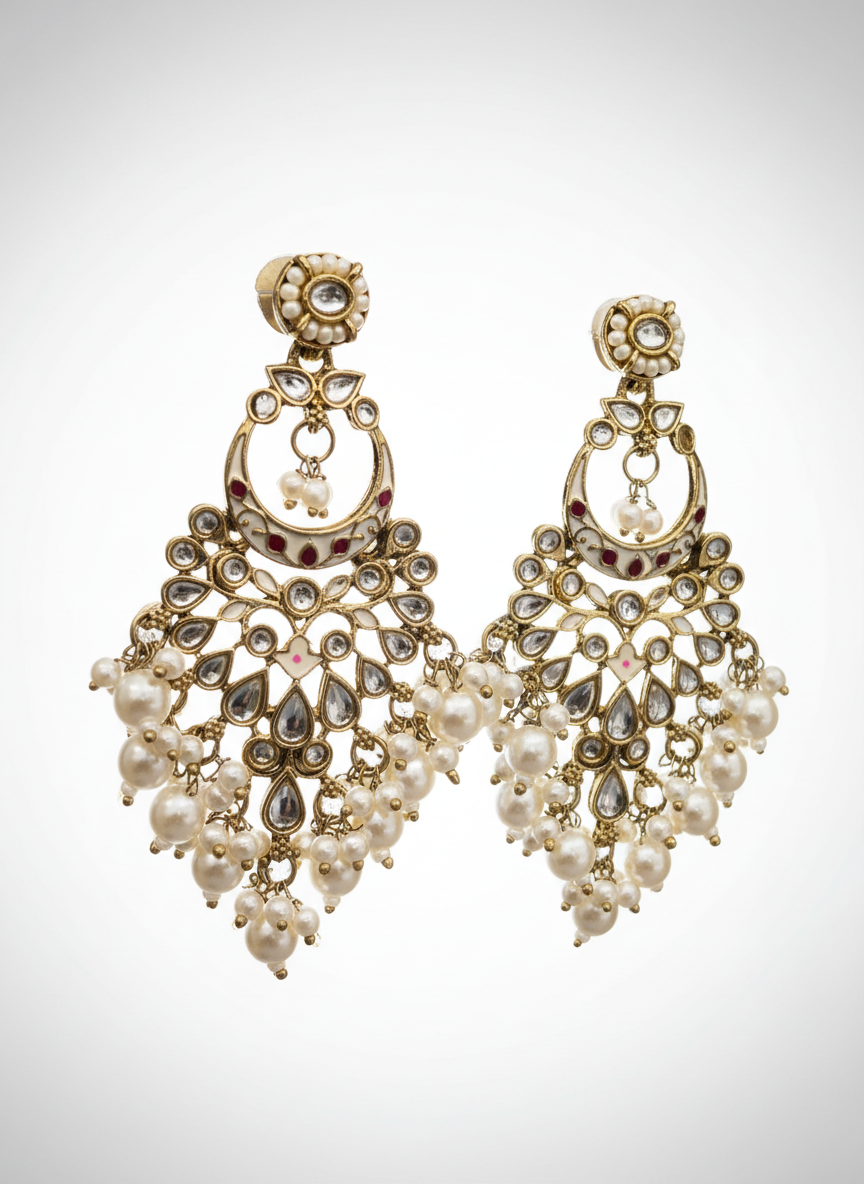 Kundan and Pearls Dangler Earrings