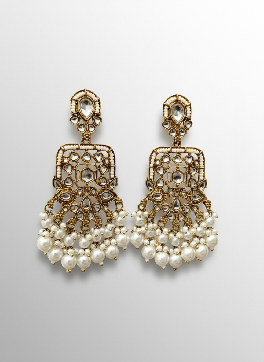 Kundan and Pearls Dangler Earrings