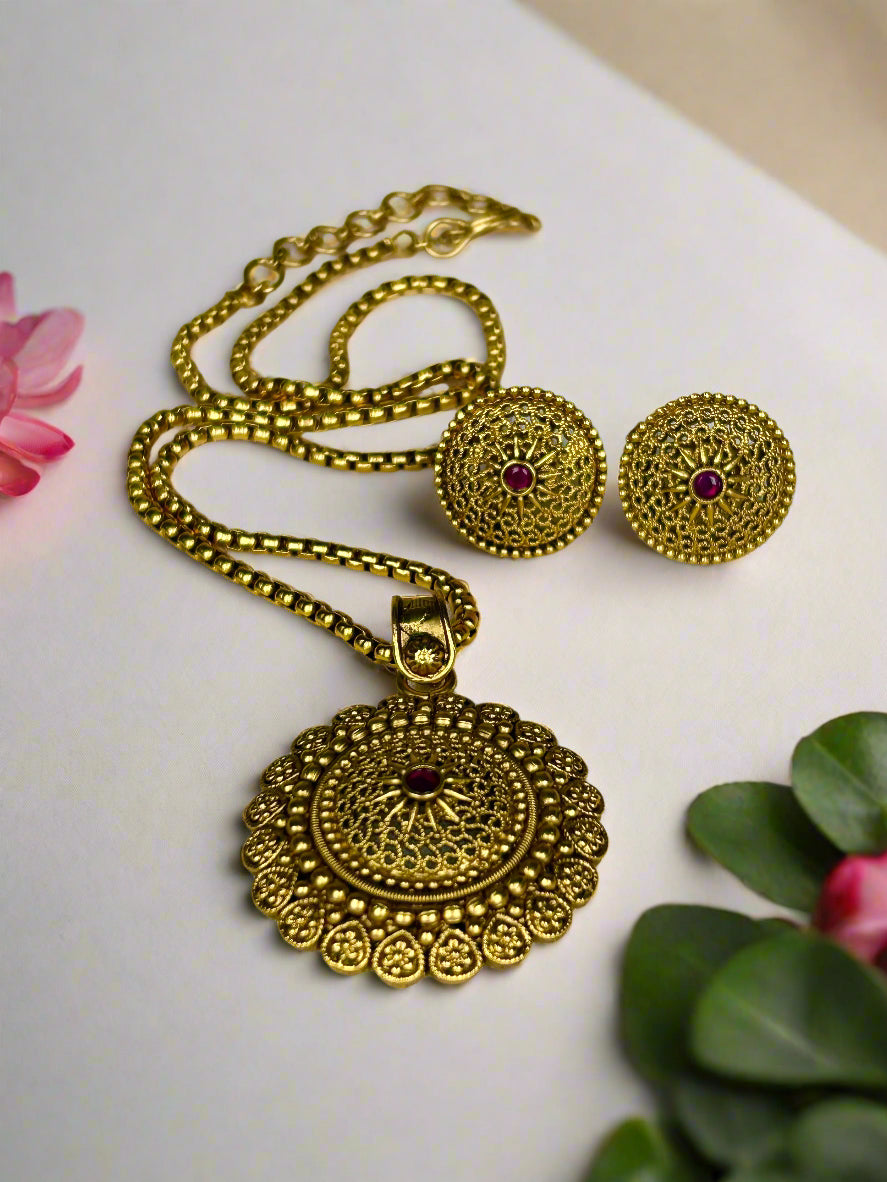 Jaya Antique Gold Plated Pendant Set