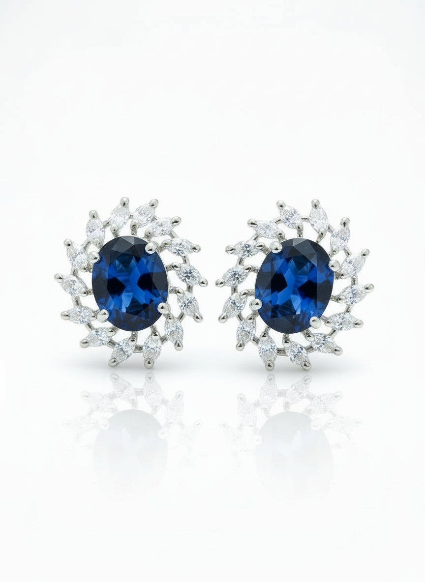 Cluster AD and Blue Sapphire Stud Earrings