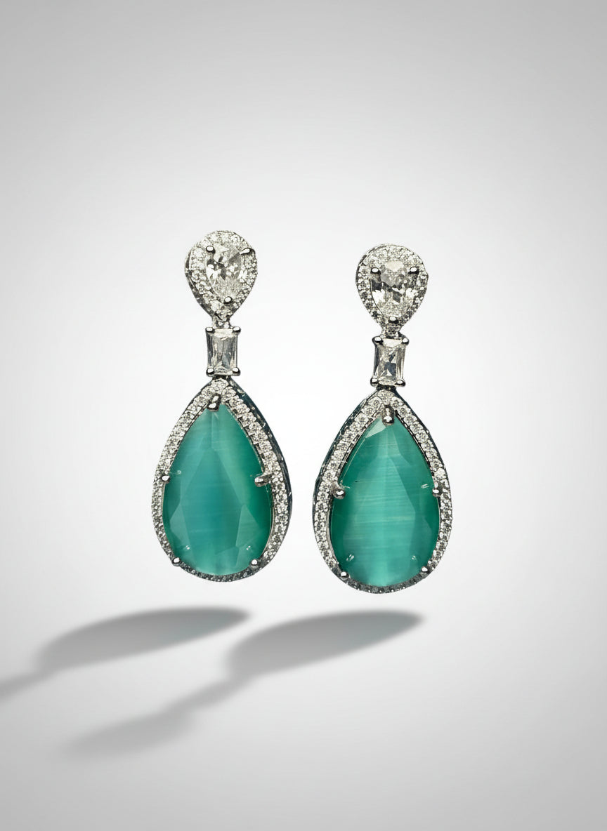 Green Quartz and AD Necklace Set