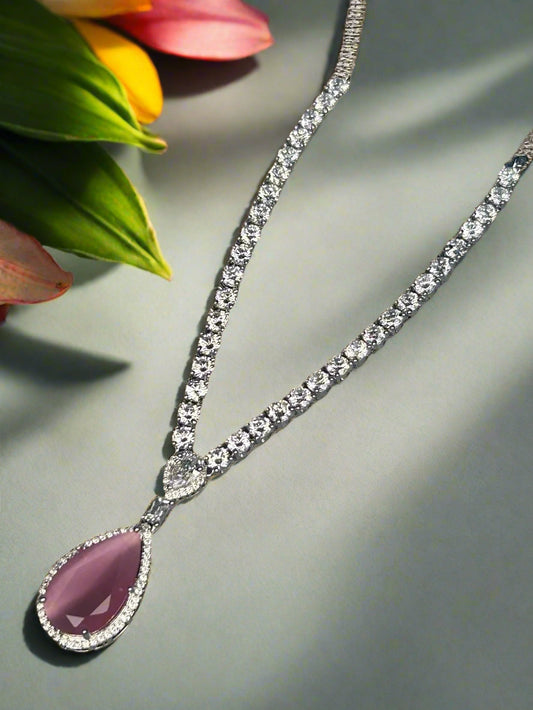 Pink Quartz and AD Necklace Set
