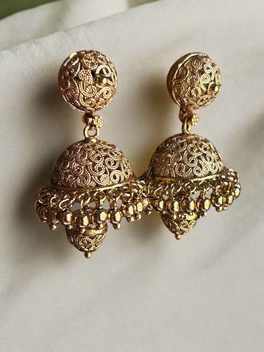 Intricate Gold Plated Jhumkis