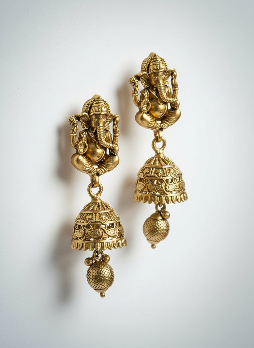 Lord Ganesha Gold Jhumkis