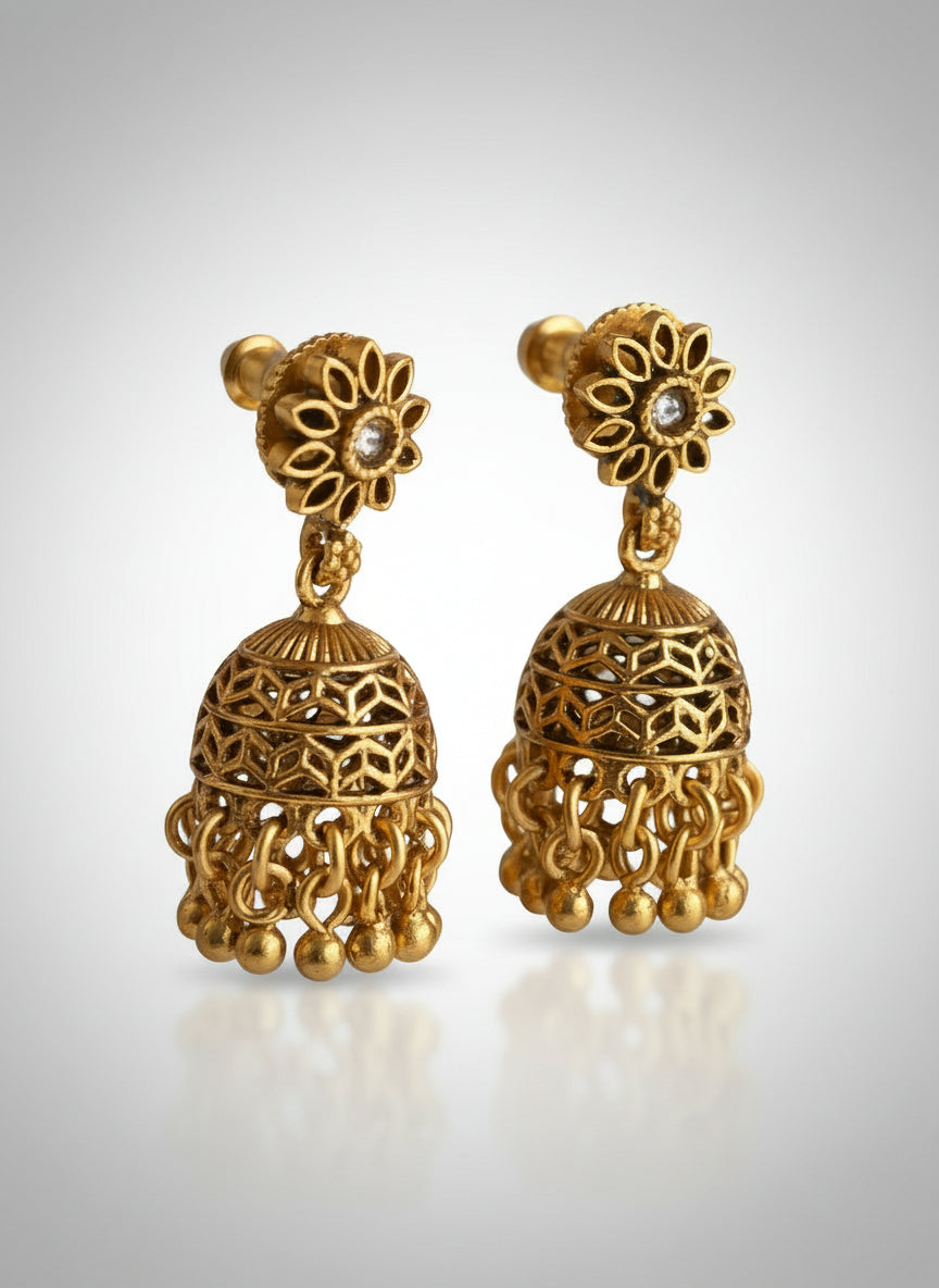 Intricate Gold Plated Jhumkis
