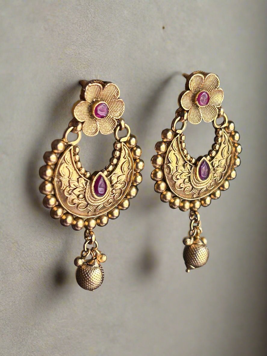 Antique Gold Plated Crescent Earrings