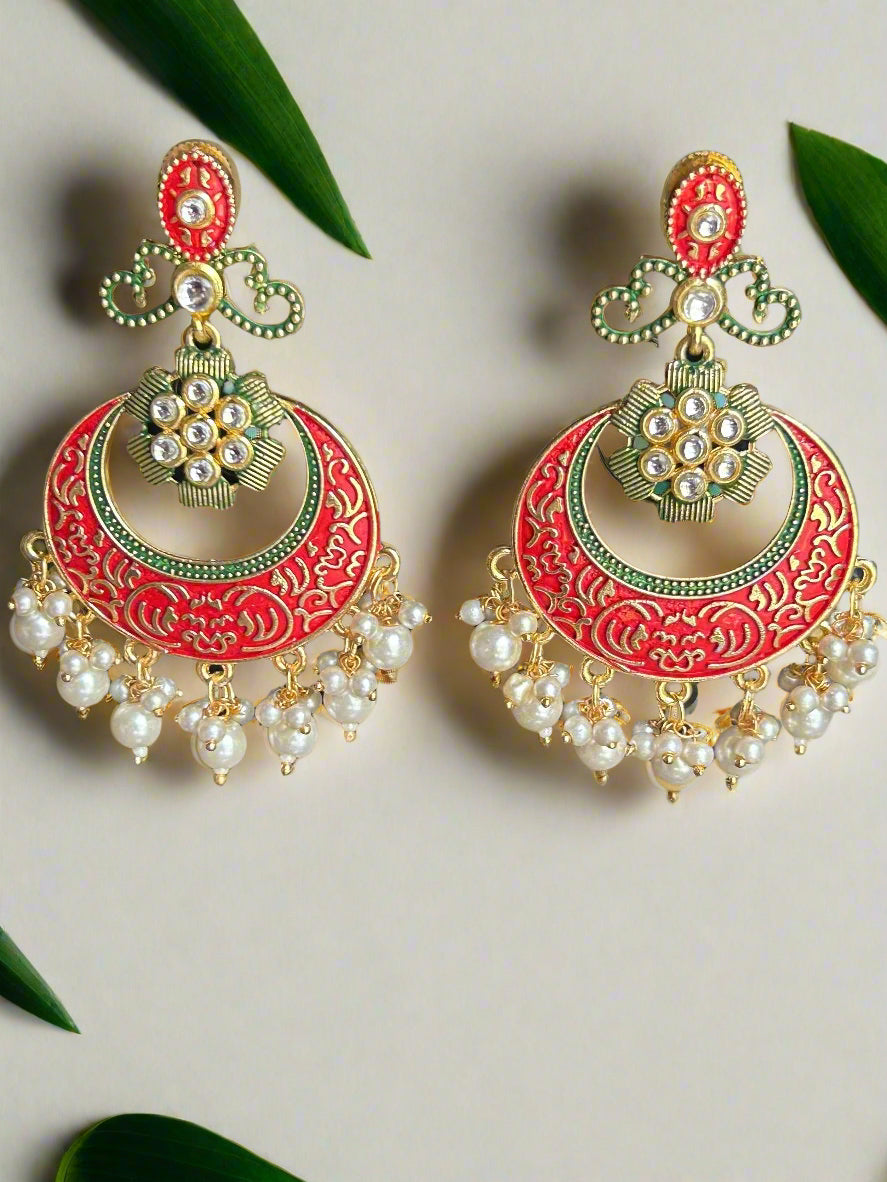 Red and Green Chandbali Earrings