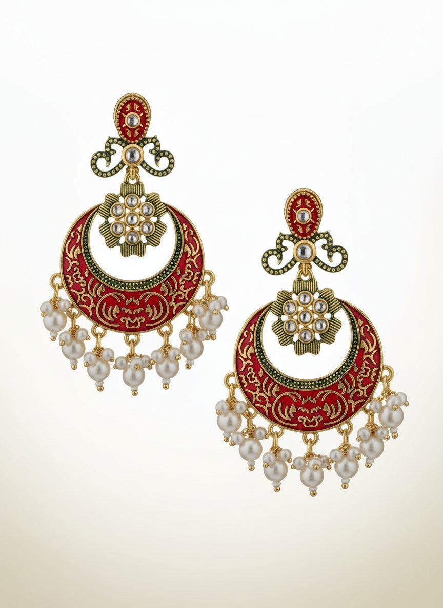Red and Green Chandbali Earrings