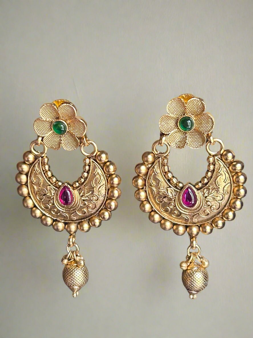 Antique Gold Plated Crescent Earrings