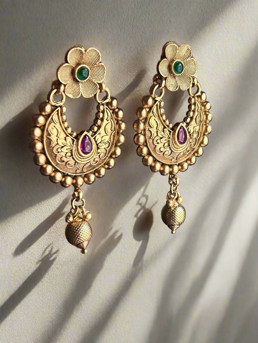 Antique Gold Plated Crescent Earrings
