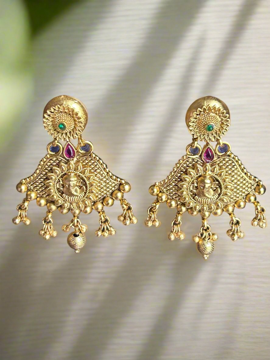 Antique Gold Plated Lord Ganesha Dangler Earrings
