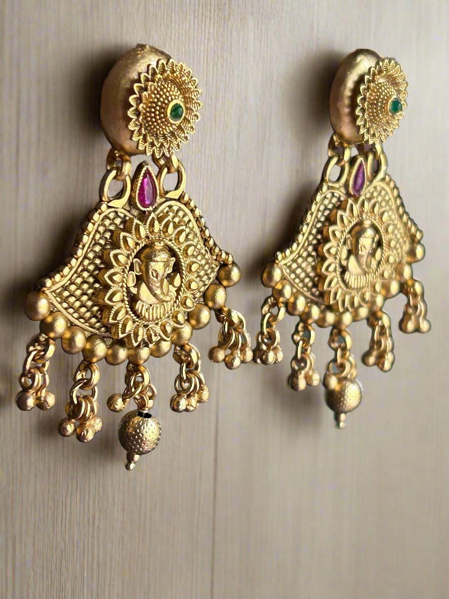 Antique Gold Plated Lord Ganesha Dangler Earrings