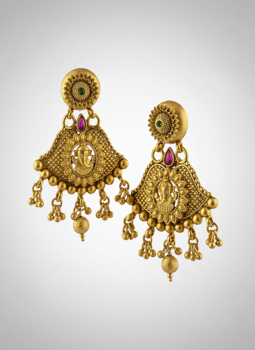 Antique Gold Plated Lord Ganesha Dangler Earrings