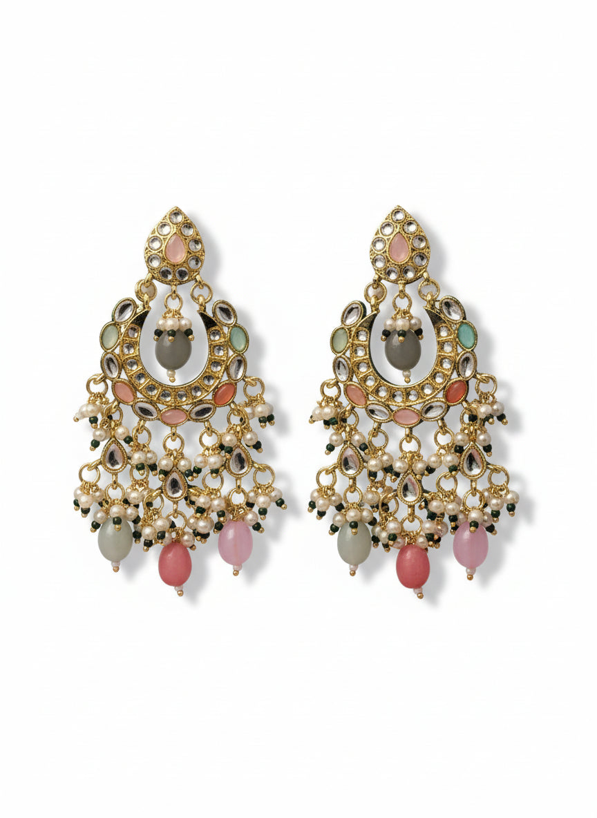 Kundan Chandbali Colourful Beads