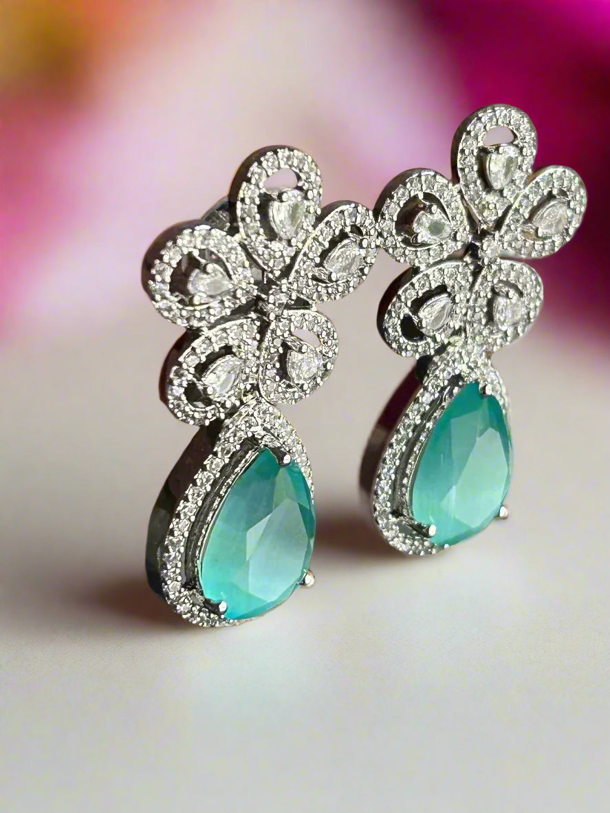 Floral Dangler Earrings with Diamond and Eden Emerald