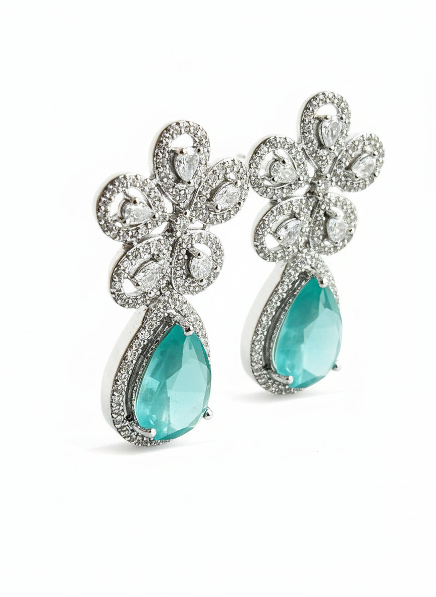 Floral Dangler Earrings with Diamond and Eden Emerald