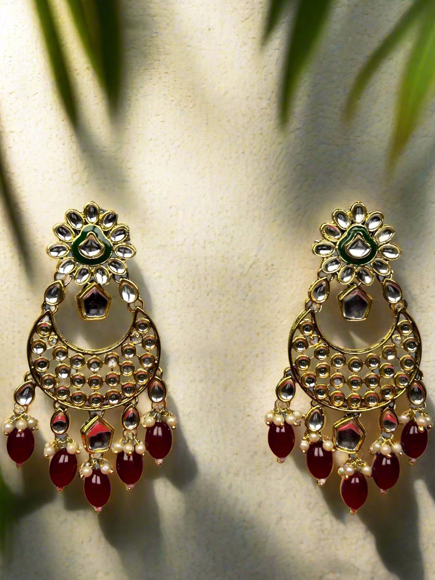 Kundan Chandbali with Ruby Red Beads