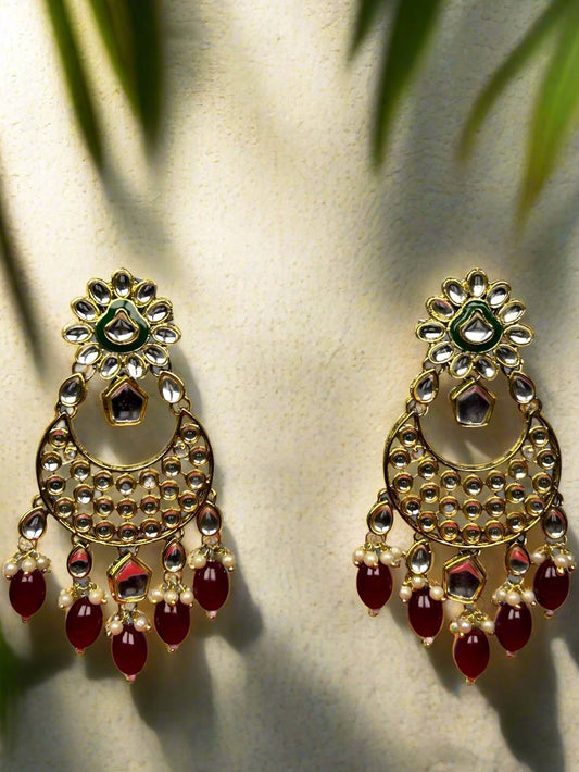 Kundan Chandbali with Ruby Red Beads