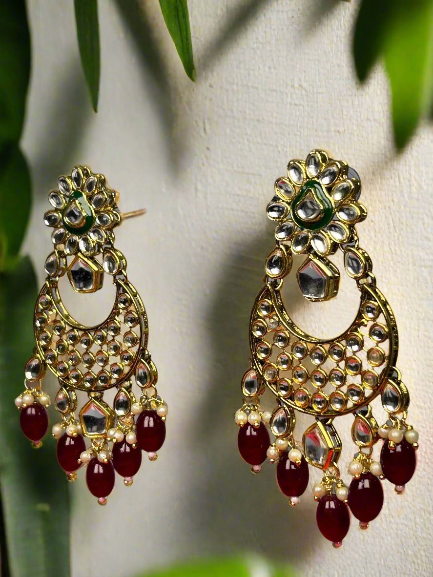 Kundan Chandbali with Ruby Red Beads
