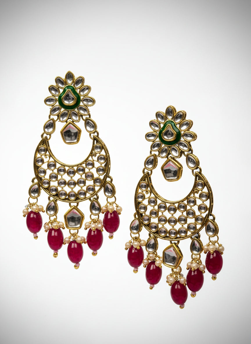 Kundan Chandbali with Ruby Red Beads