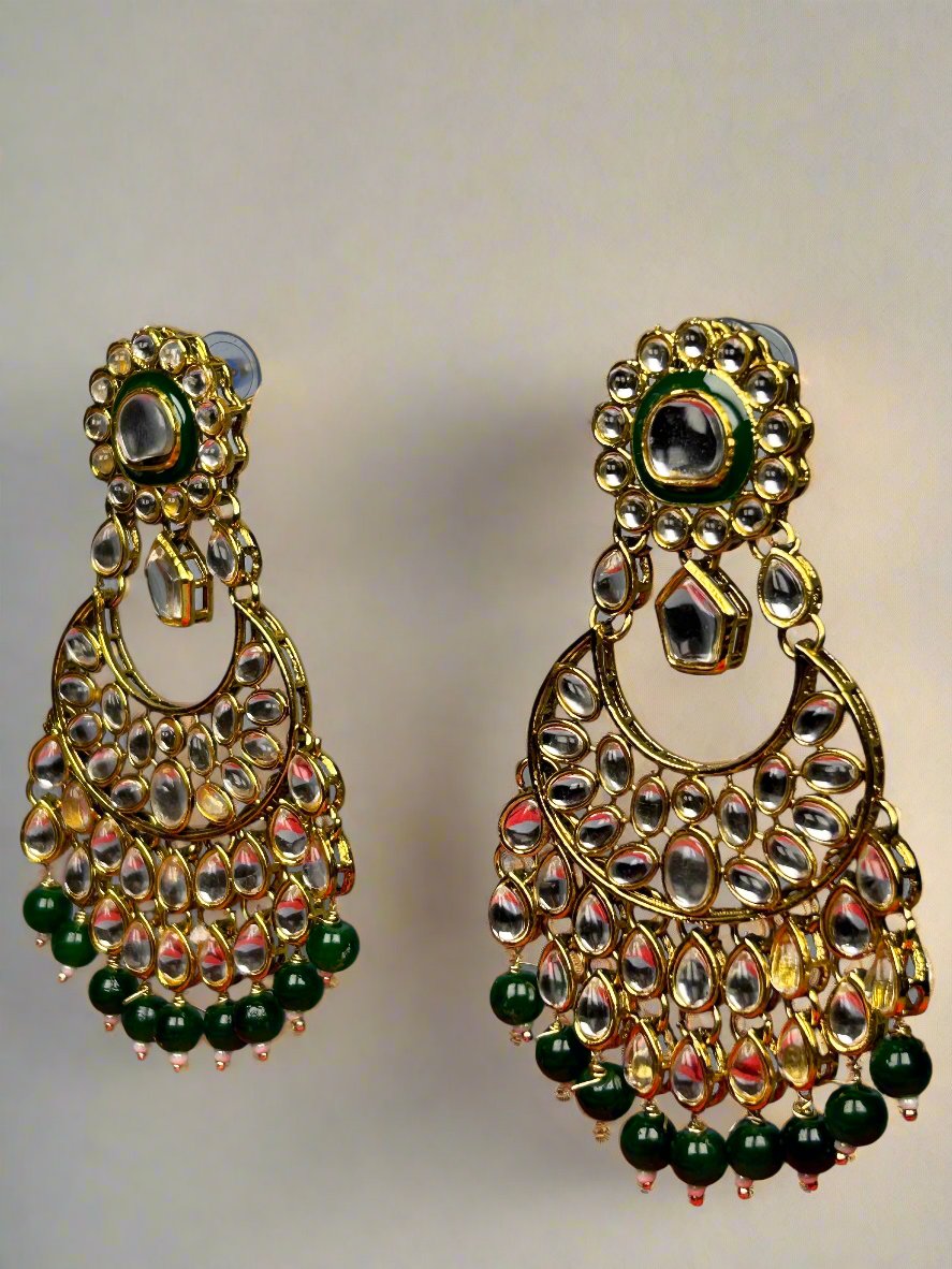 Kundan Chandbali with Green Beads