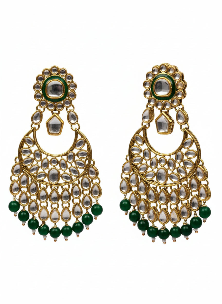 Kundan Chandbali with Green Beads
