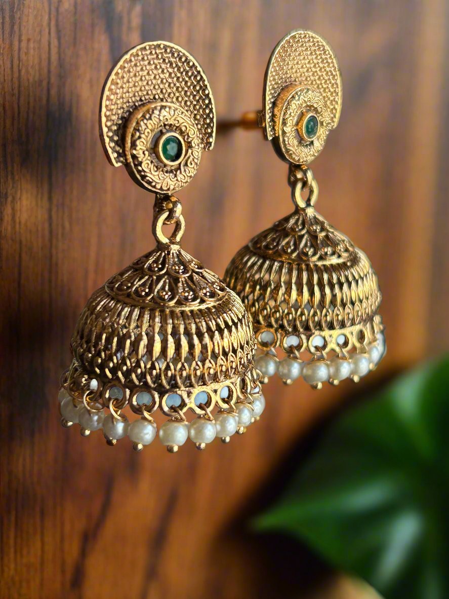 Antique Gold Plated Designer Jhumkas