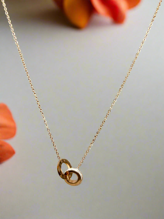 Twin Rings Rose Gold Pendant with AD
