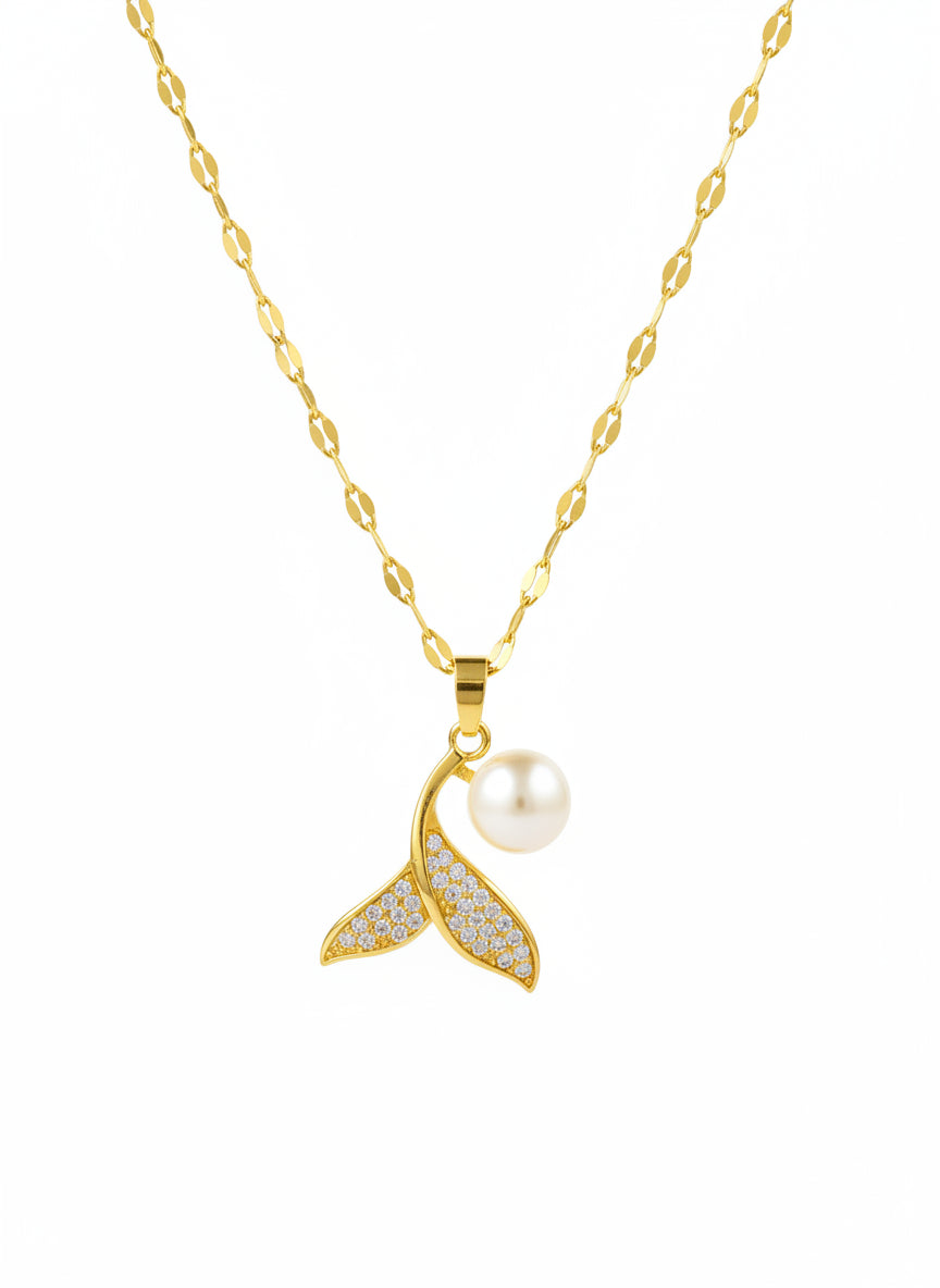 Gold Plated Pearl and AD Pendant